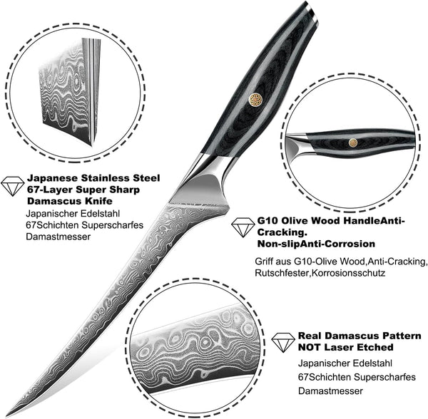 7 Inch Real Damascus Fillet Knife, Flexible Fish Knife3