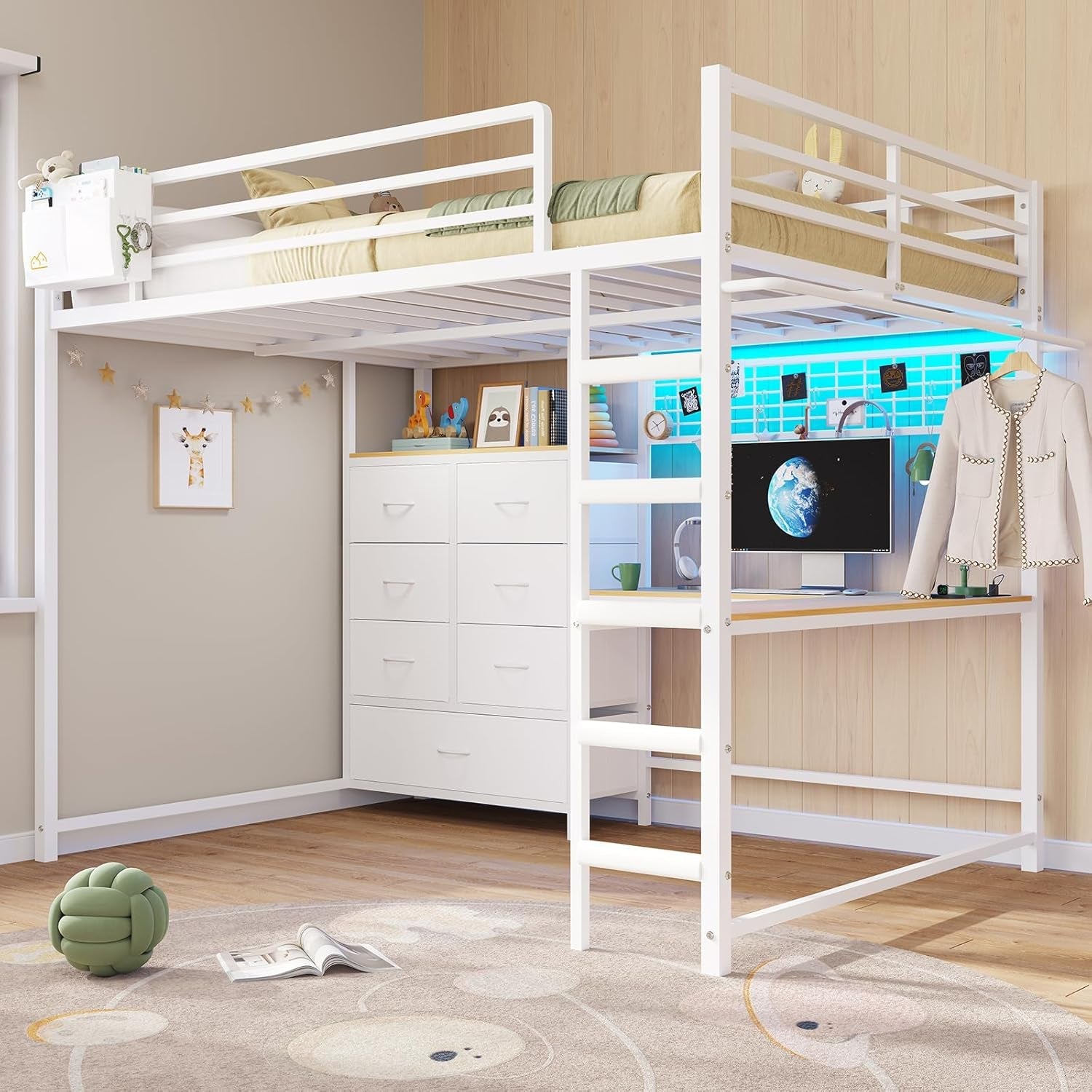 full-loft-bed-with-l-shaped-desk-and-7-storage-drawers-metal-full-size-loft-bed-for-teen-with-led-lights-and-charging-station-13-11-h-safety-guardrail-and-ladder-no-box-spring-needed-white