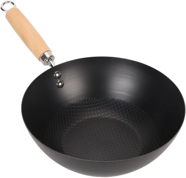 Carbon Steel Wok Stir - Fry Pans Set with Lid Chinese Wok Even Heating Thick Coated Multifunctional Iron Pot with Convenient Handle for Daily Home Cooking (20Cm)8