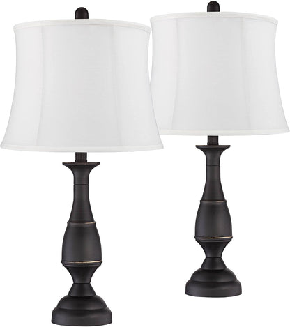 Ben 25" High Table Lamps Set of 2 Dark Bronze Brown Farmhouse White Shade | Traditional Rustic Candlestick Metal Bedroom Living Room House Bedside Nightstand Office Softback Drum Shade1