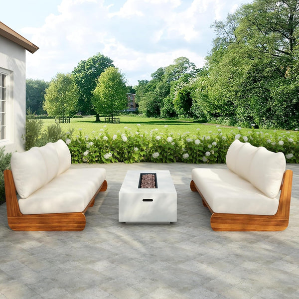 Poppy 2 Piece Patio Conversation Set with Cushion, Acacia Wood 6 Seater Outdoor Sofa Chat Set, Outdoor Sectional Sofa Set of 2 for Patio Furniture Set, Teak+Beige1