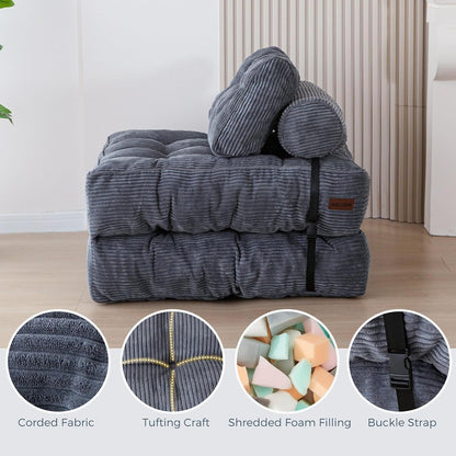 Folding Sofa Bed, Convertible Chair Bed with Pillow | Foldable Couch with Back Support, Portable Fold Out Chair Comfy Floor Sofa for Living Room Bedroom, Dark Grey, Single6