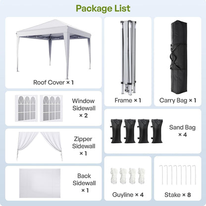10X10 Pop up Canopy Tent with Sidewalls, Instant Setup,White | One-Push Frame, 4 Removable Sidewalls, Carry Bag Included for Parties, Camping, Beach, Backyard & Outdoor Events3