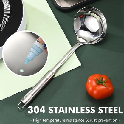 Cooking Utensils Set 2PCS 304 Stainless Steel Spatula and Large Cooking Spoon, Heavy Duty Metal Soup Ladle Long Handle Wok Spatula2