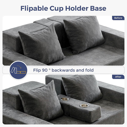 Sofa Bed, 64-Inch Boneless Loveseat with 2 Cup Holders4