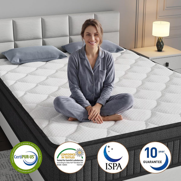 12 Inch Queen Size Mattress, Individually Wrapped Pocket Spring Mattress in a Box, Medium Firm, Breathable Skin Friendly Knit Cover with Fireproof Sponge, Pressure Relief & Motion Isolation,White4