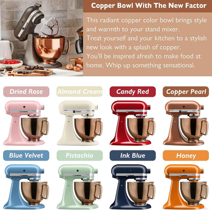 5 Quart Stainless Steel Mixer Bowl for Kitchenaid Classic&Artisan Tilt Head Mixer, Fit for KSM75, KSM90, KSM150, Radiant Copper, 1.75Lb, 0.8MM Thick, Heavy Duty, Dishwasher Safe, Ergonomics Handle2