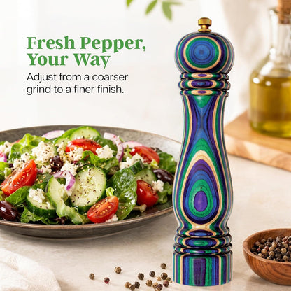 Baltique Mumbai Wooden Pepper Grinder, Colorful 8-Inch Pepper Mill3