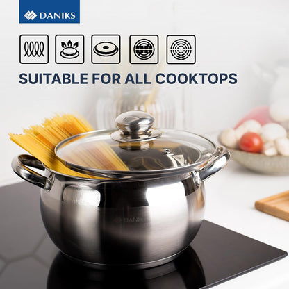 Classic 11-Piece Stainless Steel Cookware Set with Glass Lids, Includes Saucepan and Frying Pan with Lid, Tri-Ply Bases for Even Heating, Induction Compatible, Dishwasher Safe8