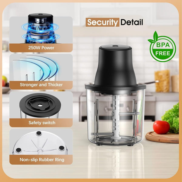3-In-1 Upgraded Food Processor with Electric Chicken Shredder | 1.5L Bowls Vegetable Food Chopper, Dicer, Grinder with 250W Copper Motor One-Touch Shredder for Chicken,Nuts, Baby Food & Dough7
