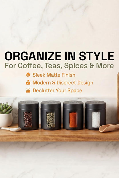 Smell Proof Containers (120Ml), Jars with Airtight Lids for Herbs, Spices, Coffee and Tea, Air Tight Glass Storage Jars with UV Protection Glass, (Set of 2) (Matte Black)2