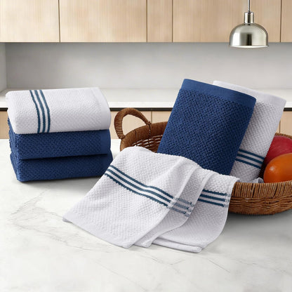 Dual Design Kitchen Towels and Dishcloths Set, 8 Pack, Navy Blue8