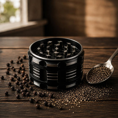 ARGENTUM 2.5 Inch Manual Herb & Spice Grinder Mill - 4 Piece Small Aluminum Kitchen Grinder for Salt, Pepper, Seasonings with Magnetic Lid, Steel Sieve, Cleaning Brush - Compact Food Prep Tool8