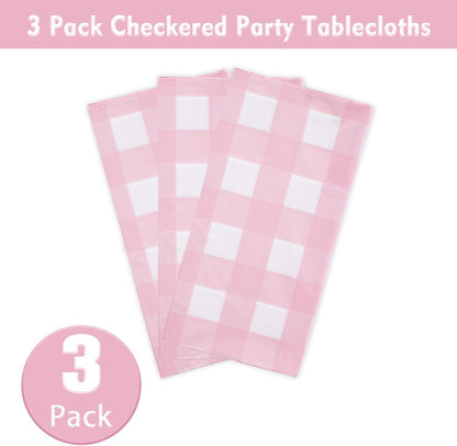 3 Packs Pink Gingham Tablecloth Pink and White Checkered Tablecloths 54 X 108 Inches Disposable Plastic Gingham Tablecovers Waterproof Rectangle Picnic Table Covers for Birthday Party Supplies5