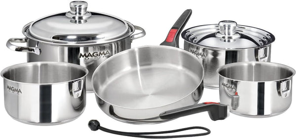 A10-360L-IND 10 Piece Stainless Steel Nesting Cookware Set | Compact Pots & Pans for Boats, Rvs, Camping & Home. Stackable, Space-Saving, Induction Cooktop Ready. Durable.2