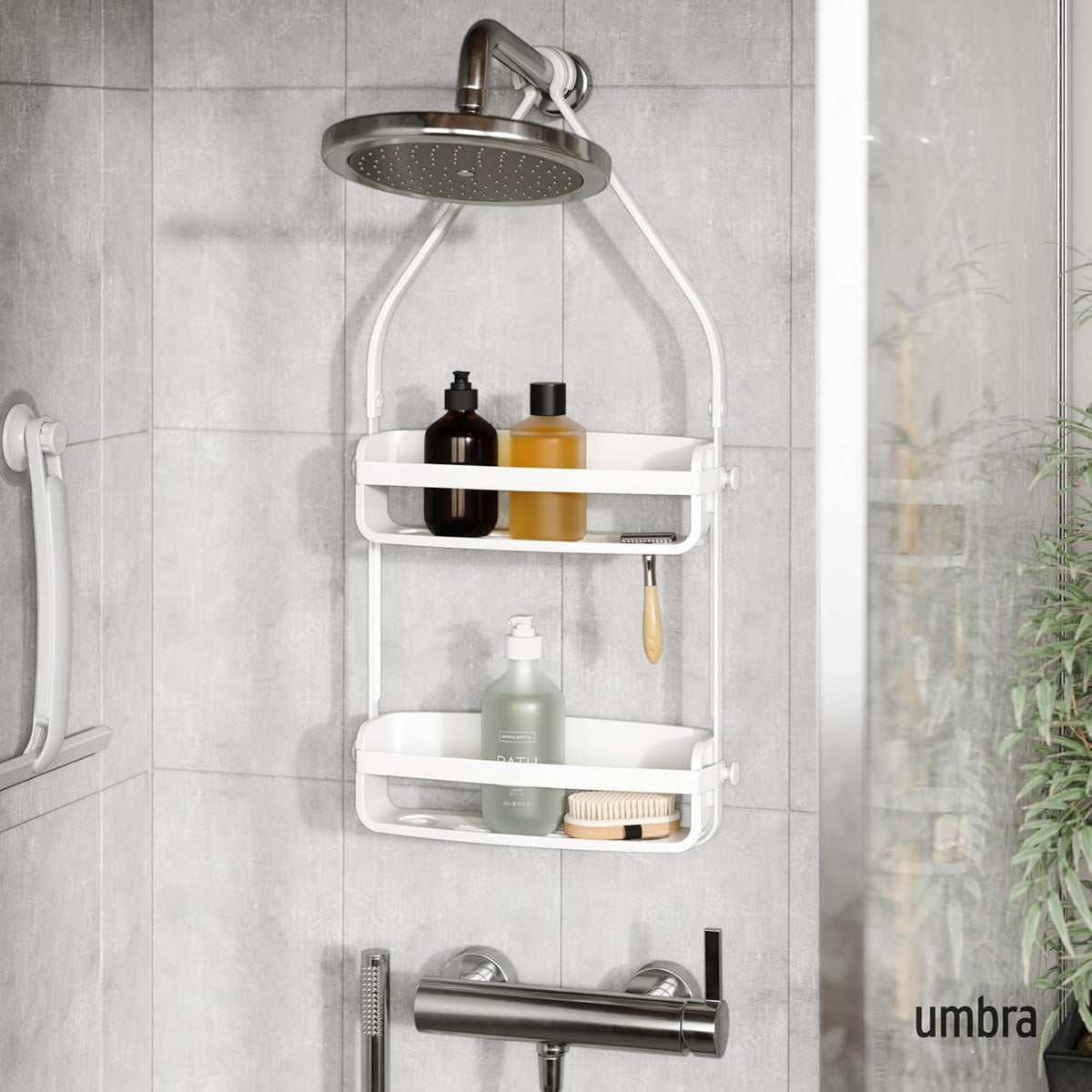 flex-shower-caddy-hanging-2-shelves-bathroom-organizer-white