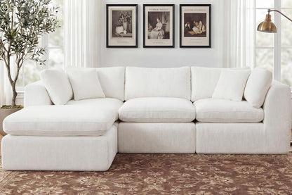 110'' Oversized Boneless Cloud Couch for Living Room, Modern Big Sectional Compressed L Shape Couch with Ottoman, Comfy Chenille Deep Seat Memory Foam Spineless 4 Seater Sofa, Beige9