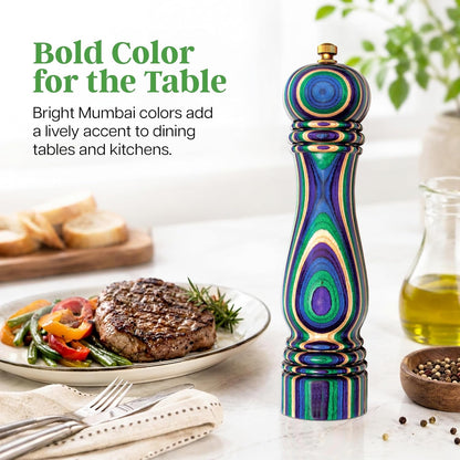 Baltique Mumbai Wooden Pepper Grinder, Colorful 8-Inch Pepper Mill2