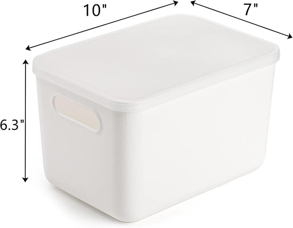 4 Pack Plastic Storage Bins with Lid, White Stackable Storage Basket Organizer Box, Sturdy Containers Organizing Lidded Bins for Shelves, Cabinet, Desk, Pantry, Bedroom, Book, Toys2