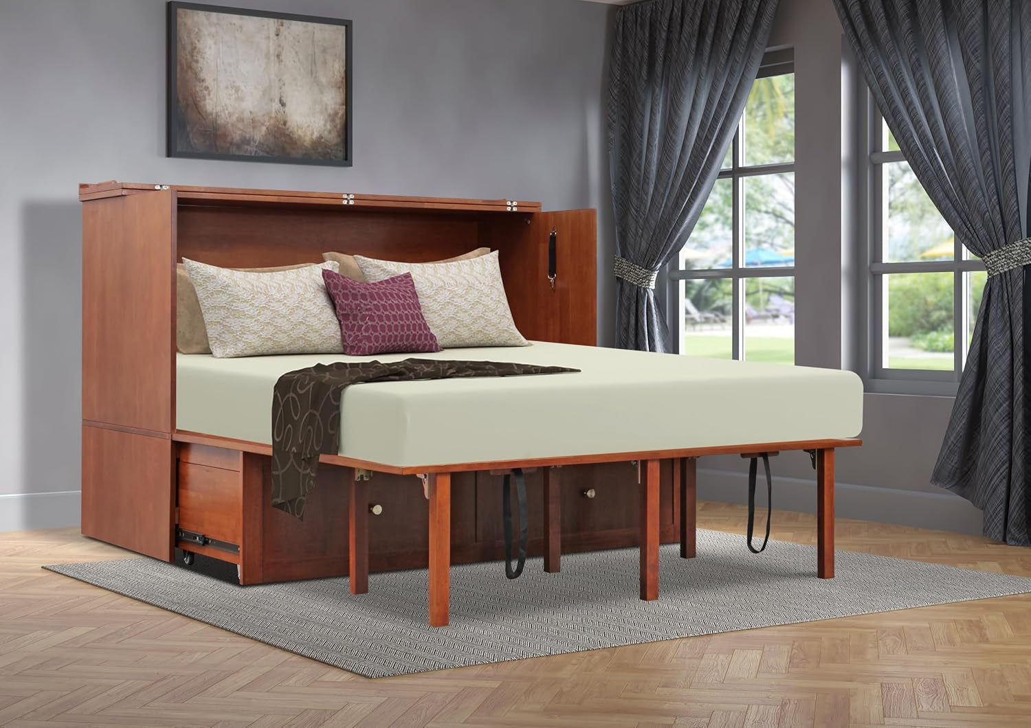 domabella-murphy-cabinet-bed-with-charging-station-8-inch-queen-cherry