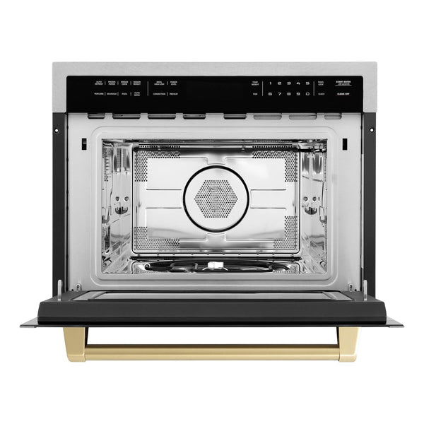ZLINE Autograph Edition 24 In. 1.6 Cu Ft. Built-In Convection Microwave Oven in Satin Stainless Steel with Champagne Bronze Accents (MWOZ-24-SS-CB)2