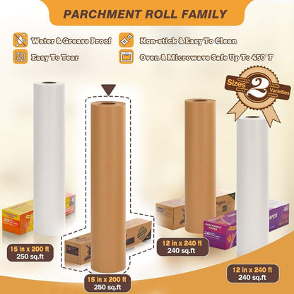 Unbleached 15 X 200 Ft Parchment Baking Paper Roll - 250 Sq.Ft for Baking, Cooking, Grilling, Air Fryer and Steaming7