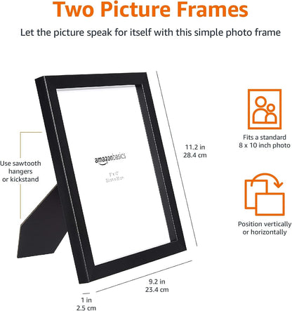 Rectangular Photo Picture Frame, 8" X 10", Wall Hanging or Tabletop Display, Black, 2-Pack, Horizontal or Vertical5