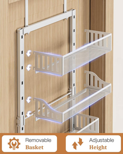 over the Door Pantry Organizer 8-Tier, Large Metal Door Spice Rack with Adjustable Basket, 2 in 1 Wall Mount or Hanging Heavy-Duty Pantry Door Storage Shelf for Kitchen and Bathroom, White5
