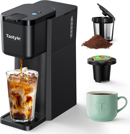 Mini Single Serve Hot and Iced Coffee Maker for K Cup and Ground | 6 To14 Oz Brew Sizes, with Recipe Book, for Home, Travel, RV, Office and Dorm, 120V, K310IC, 2.0 Version, Classic Black1