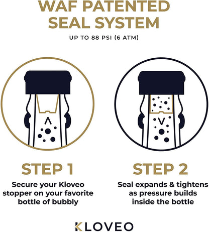 Champagne Stoppers - WAF Patented Seal - Made in Italy | Fits 750Ml Bottles, No Pressure Pump Needed, Keeps Bubbles Fresh 3-5 Days, BPA Free, Easy-Lock Stainless Steel Clip2