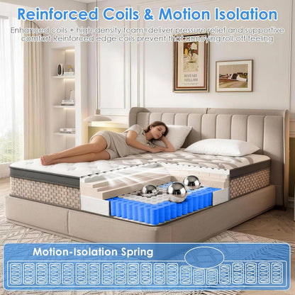 Queen Mattress 14 Inch, Hybrid Mattress in a Box, 7-Zone Motion Isolation5
