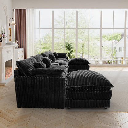 145" Cloud Couch Oversized U Shaped Jet Black Sectional Couches for Living Room, Big Fluffy Comfy Soft Corduroy Couch Sectionals, Modular Sectional Sofa with Ottoman & Central Console7