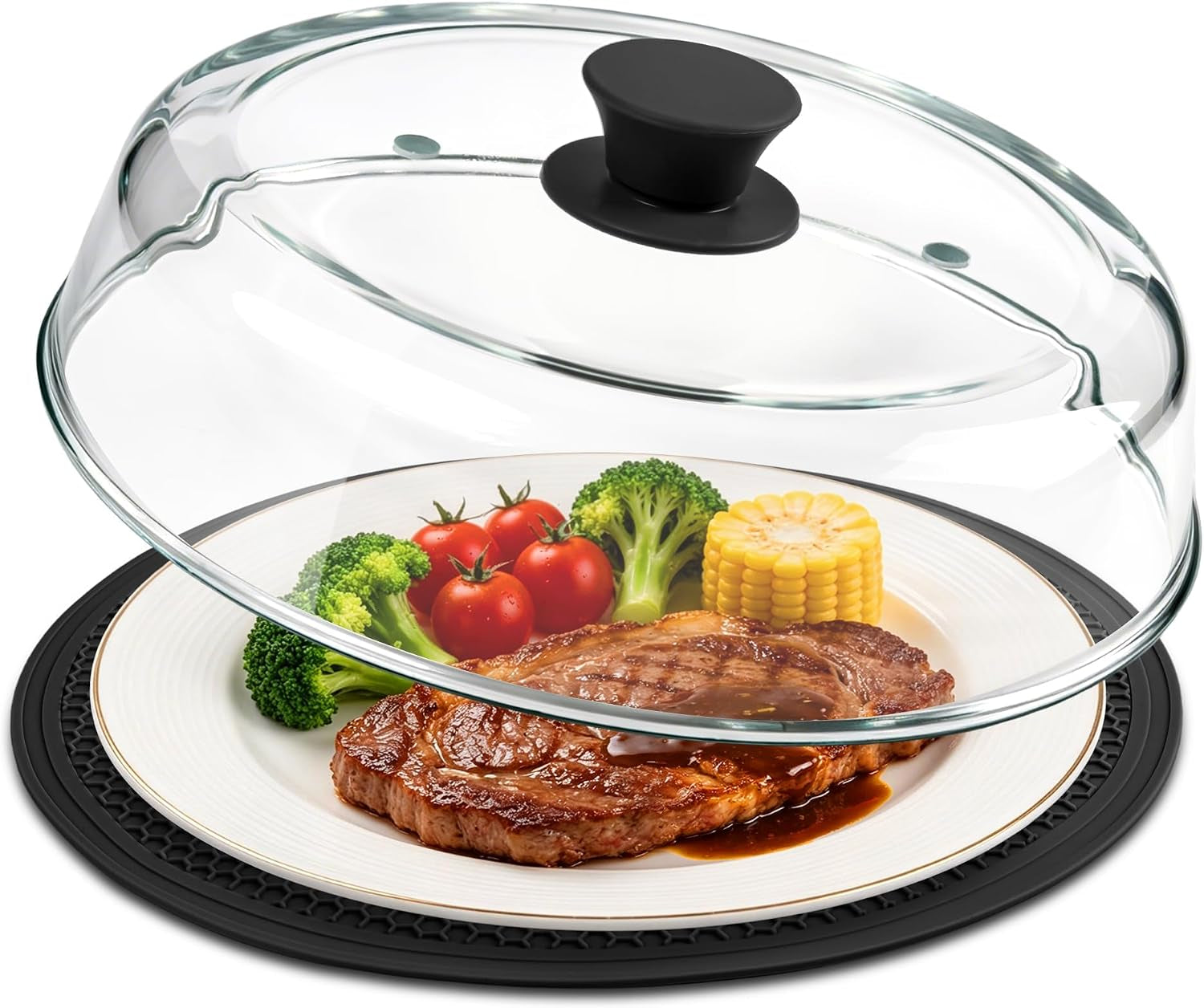 10inch-glass-microwave-splatter-cover-for-food-with-silicone-mat-heat-resistant-plate-splatter-guard-lid-with-vent-holes-easy-grip-handle-bpa-free-dishwasher-safe