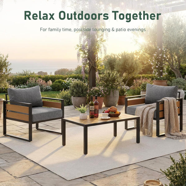 Patio Furniture Set, 2-Seat Metal Outdoor Sectional, Patio Conversation Set with Deep Seating, Thick Cushions & Coffee Table for Backyard, Porch & Deck, Gray2