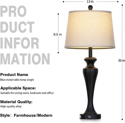 30“ Black Table Lamps for Living Room, 3-Way Dimmable Touch Control Lamp with USB A+C Ports and AC Outlet, Tall Bedside Lamps Set of 2, Metal Bedroom Lamp for Nightstand, 2 Bulbs Included7