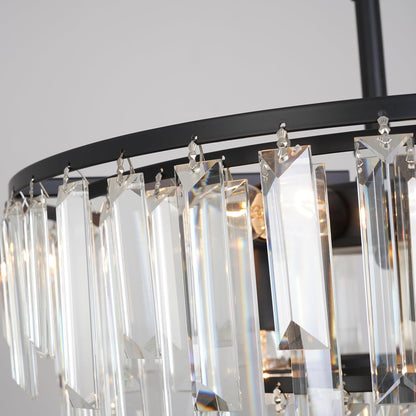 Black Modern round Top K9 Crystal Chandelier Lighting Fixture, 8 Lights round K9 Crystal Adjustable Hanging Lamp for Dining Room Bedroom Living Room,Hallway,Bar,Kitchen W24'4