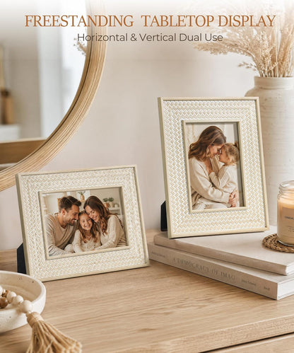 5X7 Boho Picture Frame Rattan Beige Unique Coastal Photo Frame6