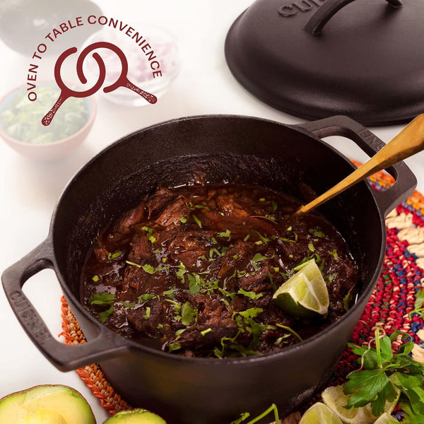Cast Iron Dutch Oven - 3-Quart Deep Pot + Lid + Pan Scraper + Handle Covers - Large Pre-Seasoned Cooker for Baking Bread, Soup, Frying - Indoor/Outdoor - BBQ Cookware. PFAS and Pfoa-Free5