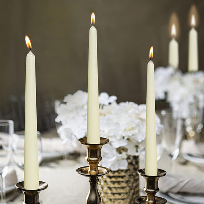 Ivory Taper Candles - 10 Pack Unscented 10 Inch Dinner Candle Set - 8 Hours Burn Time - Premium European Quality - Smokeless and Dripless Household, Wedding, Party, and Home Décor Candlesticks5