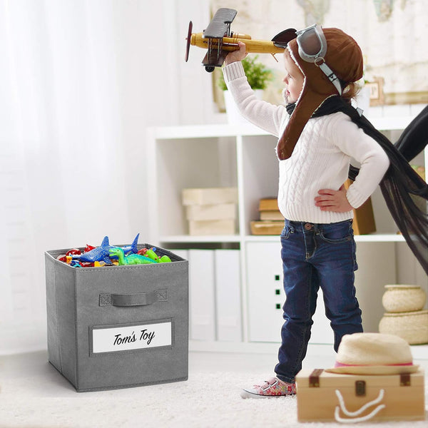 11 Inch Storage Cube,Storage Bin (Set of 10) Foldable Fabric Cube Storage Bins with 10 Labels Window Cards & a Pen,Baskets Containers for Shelves,Closet Organizers Box for Home & Office,Gray5