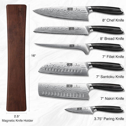 7-Pc Knife Set with Magnetic Knife Holder, Japanese Chef Knife Set | Ultra Sharp High Carbon Powder Steel Kitchen Knives Set, Professional Chef'S Knives with Ergonomic Pakkawood Handle2