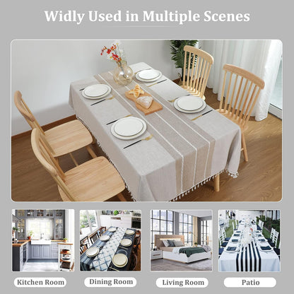 Rustic Cotton Linen Table Cloth,Tablecloths for 6 Foot Rectangle Tables,Waterproof Washable Tablecloth with Tassel Rectangle/Oblong, 55''X 86'', 6-8 Seats8