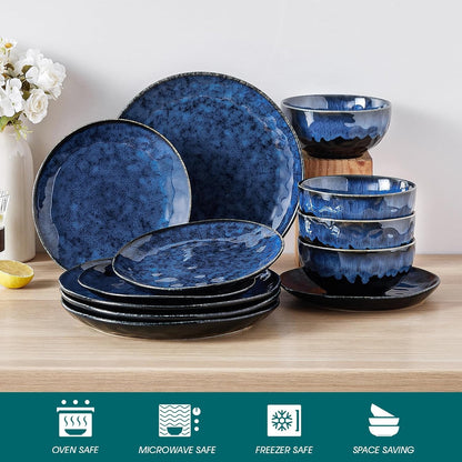 Starry 12 Pcs Dinnerware Set for 4, Handmade Reactive Glaze, Blue4