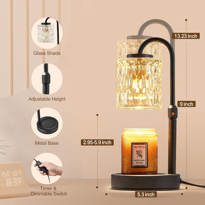 Dimmable Candle Warmer Lamp with Timer, Height Adjustable Candle Warmer for Jar Candles, Electric Wax Melt Warmer for Home Decor House Warming Gifts, Birthday Gifts for Women, Black Clear2