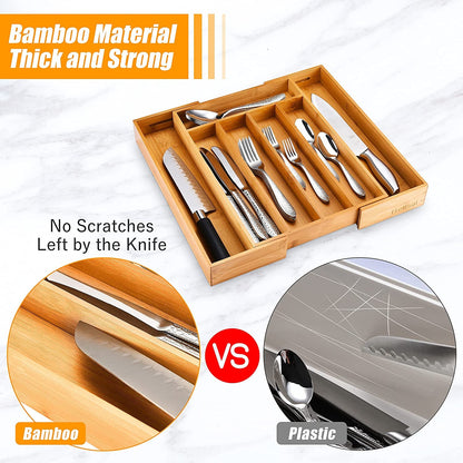 Silverware Organizer Kitchen Drawer Organizer Expandable Bamboo Utensil Holder Cutlery Tray for Kitchen Utensil and Flatware Bedroom Office4