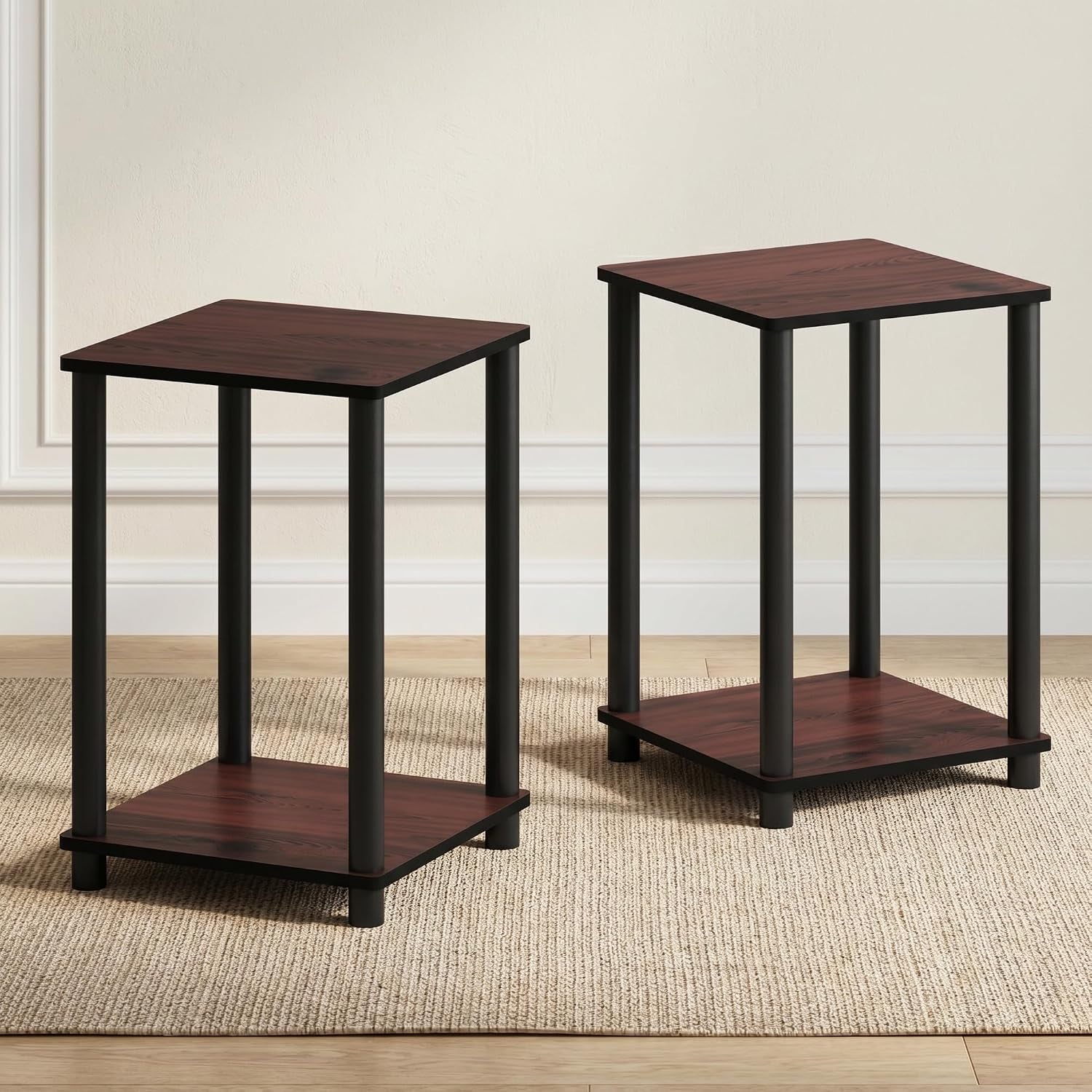 turn-n-tube-toolless-assembly-side-table-set-of-2-stackable-2-tier-brown-end-table-with-open-shelf-night-stand-bedside-table-for-living-room-bedroom-cherry-oak