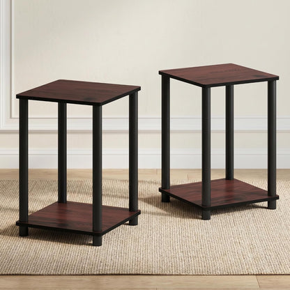 Turn-N-Tube Toolless Assembly Side Table Set of 2, Stackable 2-Tier Brown End Table with Open Shelf, Night Stand, Bedside Table, for Living Room, Bedroom, Cherry Oak1