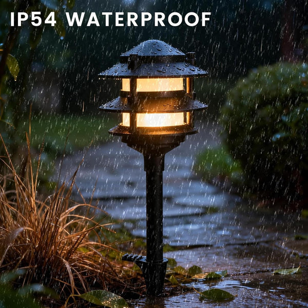 6 Pack Low Voltage Landscape Lighting, Aluminum IP54 Waterproof 3-Tier Integrated LED Pagoda Landscape Lights for Walkway Garden, 2W 12V DC 3000K Warm White, ETL UL CSA Listed6