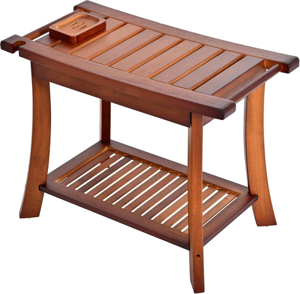 24" Teak Shower Bench, 2-Tier Shower Stool for Indoor Shower, 300Lbs1