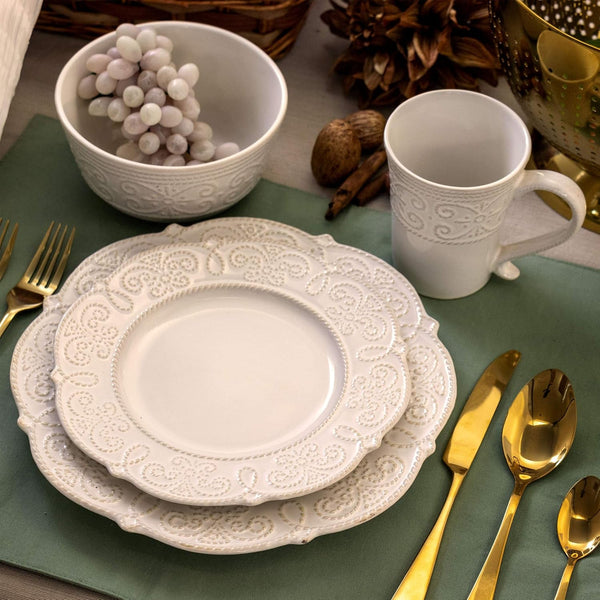 round Decorated Stoneware Scallop Embossed Dinnerware Dish Set, 16 Piece, Luna12